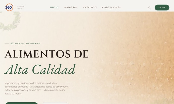 Sitio web de 360 Import (Alimentos) diseñado por Signage RD
