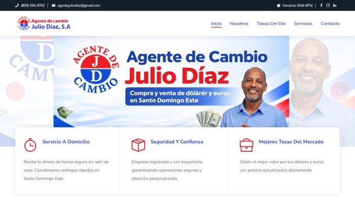 Sitio web de Agente de Cambio Julio Díaz (Finanzas) diseñado por Signage RD
