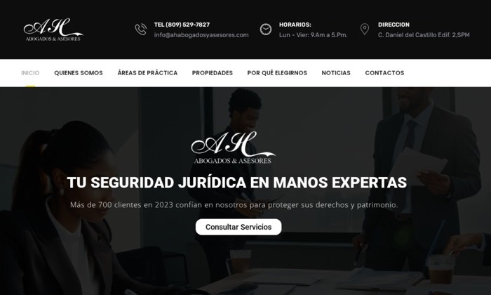 Sitio web de AH Abogados y Asesores (Legal) diseñado por Signage RD