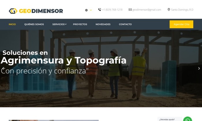 Sitio web de Geodimensor (Topografía) diseñado por Signage RD