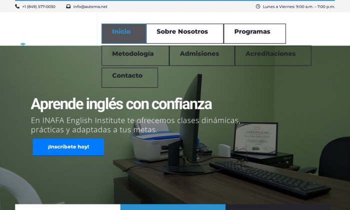 Sitio web de INAFA English Institute (Educación) diseñado por Signage RD