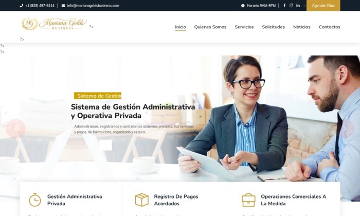 Sitio web de Mariana Golds Business (Gestión) diseñado por Signage RD