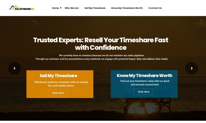 Sitio web de ResellMyTimeshareFast (Timeshare) diseñado por Signage RD