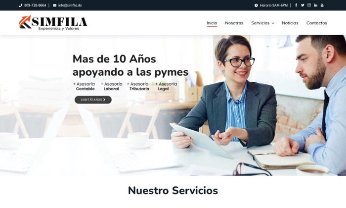 Sitio web de Simfila (Contabilidad) diseñado por Signage RD