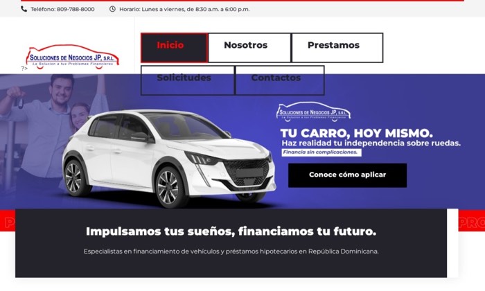 Sitio web de Soluciones de Negocios (Financiamiento) diseñado por Signage RD
